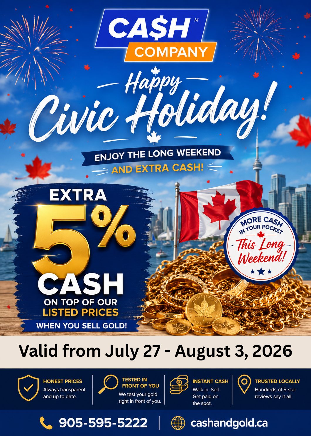 Civic Holiday Special - 5% Extra Cash!