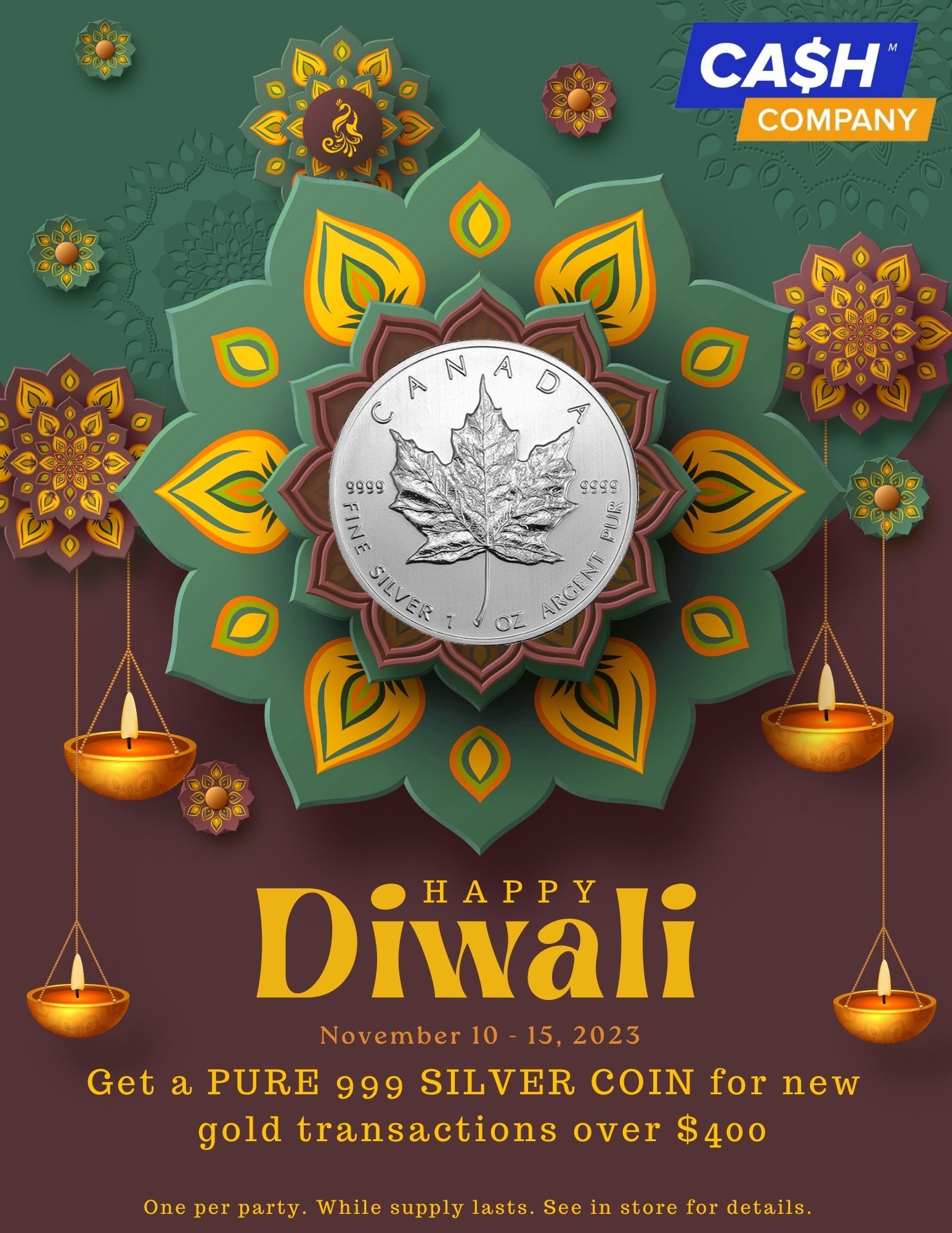 Lit diya lamps for a Happy Diwali greeting